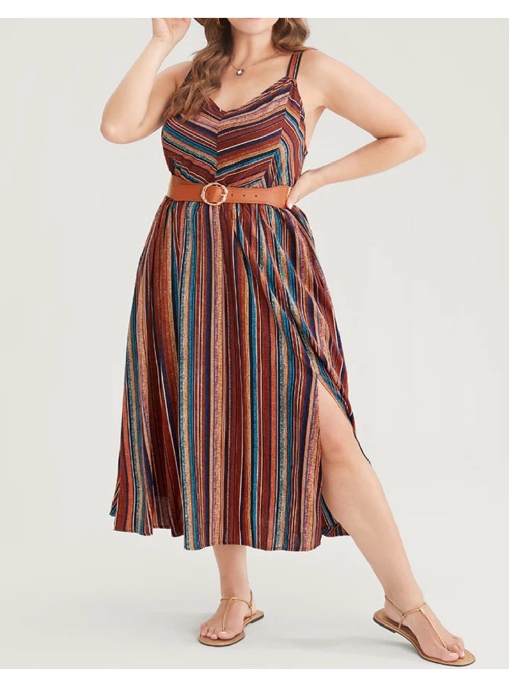 BloomChic Striped Midi Dress in Rust, Teal & Navy.  Size 12